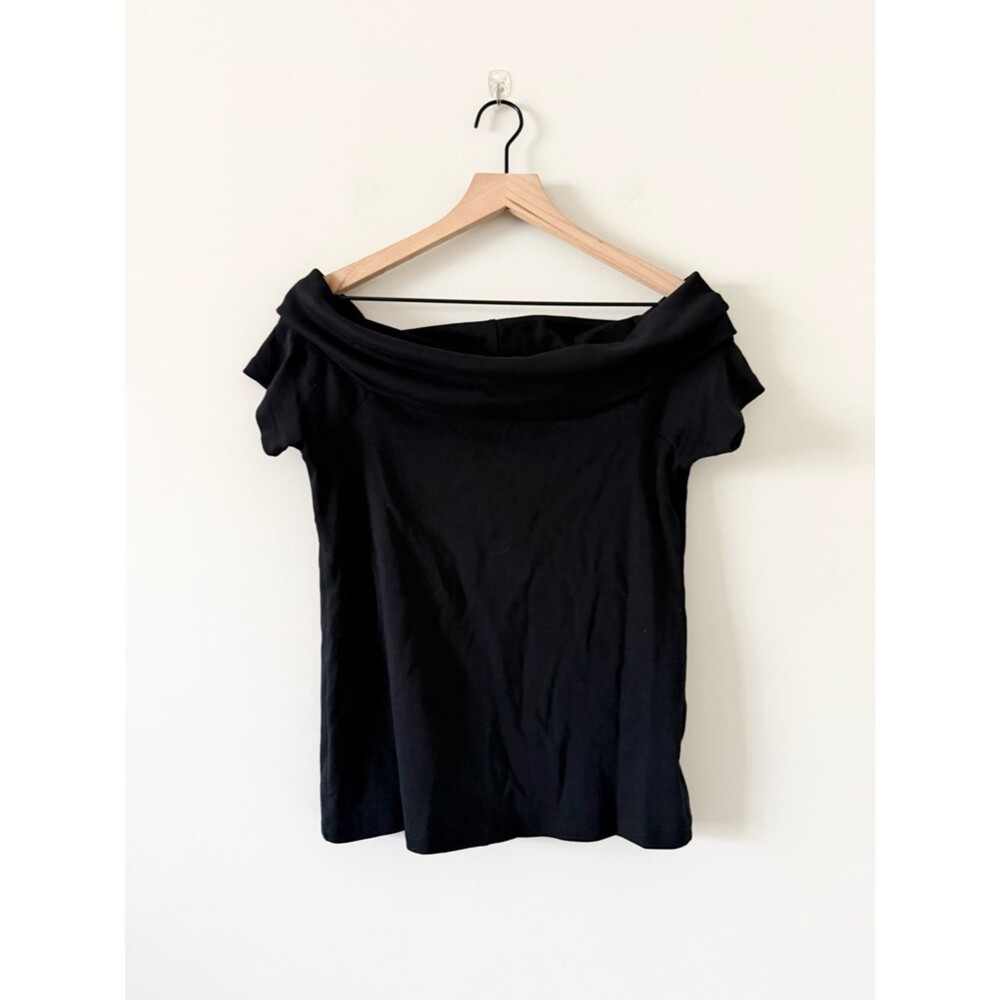 J. Crew Fold Over Off-Shoulder Cotton Black Top Size M